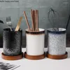 Lagringsflaskor keramik dränera pinnar hållare band trä bas hem kök levererar multifunktionell tank bordsartiklar hink