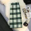 Rokken vintage plaid wollen vrouwen elegante harajuku lange midi rok dikker split kantoor dame potlood bodycorn luxe ritssluiting