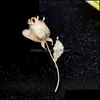 Pins Brooches Fl Diamond Rose Flower Pins For Female Luxury Suit Cor Designer Brooch Fashion Wedding Gold Jewelry 461C3 Drop Deliver Dh8Xg