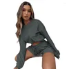 Women's Tracksuits 2023 Japanese And Korean Casual Solid Color Loose Round Neck Shorts Women's Urban Long Sleeve Sweatshirt Suit