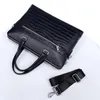 Briefcases Retro Totes Bag Handbag Men's Briefcase Double Zipper Crocodile Pattern Cowhide Leather Compartment Business Travel Computer