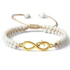 Strand Infinity Pulsera ajustable trenzada 4 mm Piedra natural Porcelana blanca Con cuentas Amistad Amor Parejas Pulseras Joyería de moda