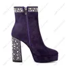 Heelslover femmes hiver bottines plate-forme bloc talons bout carré jolie violet rouge Cosplay chaussures dames US grande taille 5-9