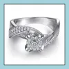 Bandringen kristallen diamant verlovingsring 925 Sterling sier vergulde glanzende bruiloft voor vrouwen Q481FZ Drop levering sieraden DHP4L