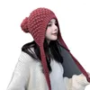 Boinas de berros feitos à mão Caps de gorro para mulheres chapéus de bombardeiro de inverno, senhoras, crochê quente e cauda