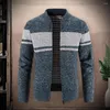 Pulls pour hommes élégant automne veste poches doux col montant couleur assortie manteau extensible