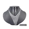 Zestawy biżuterii ślubnej mody kobiety kryształowa narzeczona naszyjnik z zestawu kolczyka szarstonowa sukienka bankietowa damski prezent dostawa OT607