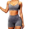 Zweiteilige Damen-Hosen, 2er-Set, einfarbig, Spaghettiträger, Tank-Unterhemd, Top, Shorts, Sportbekleidung, Fitnessstudio-Bekleidung