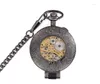 Pocket Watches Fashion Tungsten Steel Black Mechanical Hand Wind Fob titta på avslappnad vintage för män kvinnor