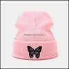 Beanie/Skull Caps Butterfly Brodery Beanie Unisex Winter Hats Women M￤n Solid Autumn Beanies Sticked Skl Cap Hip Hop Wool Hat Dro Otcvk