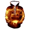 Hommes Hoodies Automne Style Hommes Femmes Long Sweat À Capuche Orange Et Noir Halloween Vent Grim Drôle Citrouille Motif De Mode