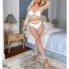 Bras Sets Sexy Womens Hollow Out See-Through Fishnet Lingerie Set Soft Nightwear Bikini Cover Ups Scoop Neck Long Sleeve Crop Top 1994