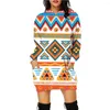 Kvinnors hoodies vår och hösten retro västerländsk etnisk geometrisk tryckning Tribal hoodie klänning kvinnors casual crew nack
