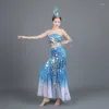 Stage Wear Dai Dance Costumes Oriental Chinese Folk Peacock Dancer Adult Performance Costume Sequined Fishtail Skirt