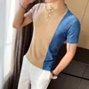 Мужские поло в повседневном воздухопроницаемом полое мужчины Homme Streetwear Fashion Grey Shades Tshirt вязание высококачественная тонкая подсадка с коротким рукавом