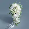 Decorative Flowers Handmade Water Drop Shape Style Bridal Bouquet Wedding Floral White Orchid Artificial European Bridesmaid Pography