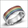 Bandringar rostfritt stål gay regnbåge färg homosexuell stolthet högkvalitativ titanring för män kvinnor mode smycken i bk drop del otzrz