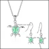 Earrings Necklace Cute Sea Turtle Jewelry Set Trendy Opal Stud Earring For Girl Women Gift Drop Delivery Sets Otbz5