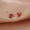 Ohrstecker VOQ Silber Farbe Vintage Glänzender Roter Zirkon Durchbohrt Für Frauen Einfacher Schicker Teen Täglicher Schmuck