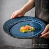 Plates Creative Kilne Blue Glazed Ceramic Plate European Classic Large Steak Pasta Dinner Restaurant El Service Tray Tableware