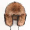 Berets prawdziwy futra kapelusz bombowca szop szopa kobiety mężczyźni ciepłe oryginalne brązowe naturalne naturalne unisex rosyjskie zima