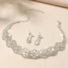 Halsband örhängen Set Fashion Crystal Bride Jewelry Rhinestone Silver-Plated Wedding Dress Banket Ladies Gift