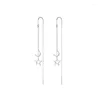 Dingle örhängen verkliga. 925 Sterling Silver Pull Through Brushed Moon Star Ear Line Piercing Threader Chain Tassel Long C-G9951