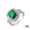 Solitaire Ring Fashion Emerald Rings For Women Luxury Wedding Gemstone Sier Plated Engagement Finger Jewelry Gift Drop Delivery Otsck