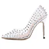 Chaussures habillées femmes escarpins PVC transparent Sexy Rivet bout pointu talon aiguille