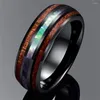 Wedding Rings Fashion 8mm Rose Gold Color Stainless Steel Hawaiian Koa Wood And Abalone Shell Opal Inlay Ring Band Men's Jewelry