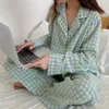 Kvinnors sömnkläder vinterpyjamas damer långärmade byxor cardigan pläd söt casual hemservice kvinnor set flickor