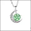 Pendentif Colliers Étoile à cinq branches Creuse Lune Cabochons Verre Moonstone Pentagram Collier pour Femmes Hommes Sorcellerie Bijoux Drop de Ot6Bx