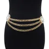 Cintos Cintura Corrente Multicamada Elegante Hipoalergênico Alto Brilho Ajustável Strass Brilhantes Mimic Pearl Women39s Body Belt7695440