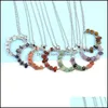 Konst och hantverk Wire Wrap Moon Pendant Necklace Reiki Healing Crystal Tiger Eye Amethyst Aventurines Chakra For Women Jewelry Drop D DH8E3