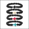 Charm Armband Cross Beads Armband för män Kvinnor 8mm Yoga Healing Lava Stone Stretch Bangle Q58fz Drop Leverans smycken Dhrlk