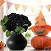 Fiori Decorativi Halloween Artificiali Per Decorazione 25/50 Pz Rose Nere Con Gambo E Foglie Rosa Finta