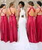 2023 Red Bridesmaid Dresses Sexy Backless One Shoulder Straps Satin A Line Floor Length Ruched Sleeveless Custom Made Plus Size Maid of Honor Gowns