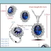 Boucles d'oreilles collier mode bleu cristal pierre ensemble de bijoux de mariage mariées Sier couleur costume pour les femmes livraison directe ensembles Ot1Sm