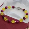 Strand Beautiful Fashion 8mm Faux Yellow Resin Cera d'api 6mm Natural Red Tiger Stone Beads Rotondo Chiusura Bracciali Gioielli 7.5inch B2753