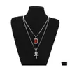 Pendant Necklaces Iced Out Egyptian Ankh Key Of Life Necklace Set Bling Cross Mini Gemstone Gold Sier Chain For Mens Hip Hop Jewelry Otxdv