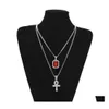 Hänghalsband isade ut egyptiska ankh -livsnyckelhalsband Set bling cross mini ädelsten guld sier kedja för mens hiphop smycken otxdv