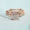 Bröllopsringar Hainon Fashion Rose Gold Color Ring For Women Finger Round Bamboo Shape Flower Cubic Zircon Female Party Jewelry