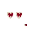 Stud Korean Flocking Bow Tassel For Women Girl Vintage Imitation Pearl Love Heart Earrings Fashion Jewelry Gift Drop Delivery Otyha