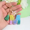 Keychains Colorful Sequins Filled 26 Letters Keychain With Pink Flower Women Girls Handbag Ornament Green Tassel Initial Alphabet Key Ring