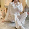 Dames slaapkleding pyjama sets vrouwen plaid lange mouw afdraaien kraag losse casual zacht ademende Koreaanse stijl eenvoudige zoete studenten