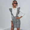 Skirts Houndstooth Ruffles Braces Skirt Summer Women High Waist Slim Plaid Suspender 2023 Bodycon Streetwear Fashion All-Match