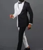 Brand New Black White Groom Tuxedos Double-Breasted Men Wedding Tuxedo Fashion Men Jacket Blazer Men Prom Dinner/Darty Suit Jacket Pants Tie