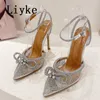 New Sexy Pointed Toe Women Pumps High Heels Silver Crystal Bowknot Transparent Summer Sandals Party Wedding Shoes Bride 0129