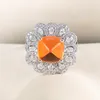 クラスターリングCellacity Luxury 925 Sterling Silver for Square Yellow Color Gemstone Wedding Party Jewerly Gift