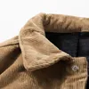 Men's Jackets Corduroy jacket men's autumn and winter plus velvet thick lapel coat multipocket contrast Japanese retro tooling men 230130